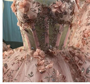 Princess Sweetheart Homecoming Dresses with Sequin 3d Flowers, Pink Sweet 16 Dresses chh0113