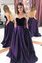 A-Line Purple Velvet Satin Sweetheart Long Prom Dresses With Pockets chp0043