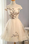 A Line Off the Shoulder Short Homecoming Gown with Appliques, Tulle Short Party Dresses UQ2146