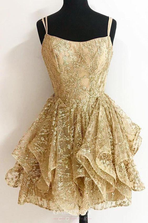 Gold Short homecoming Dresses Glitter Cocktail Party Dress, Mini Shiny Straps Dresses UQ2172 Gold Short homecoming Dresses Glitter Cocktail Party Dress, Mini Shiny Straps Dresses UQ2172