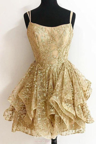 Gold Short homecoming Dresses Glitter Cocktail Party Dress, Mini Shiny –  cherishgirls