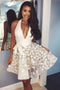 Ivory Lace Applique Halter Sexy Homecoming Dresses, Sexy Sleeveless Short Party Dress UQ1818