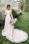 Long Sleeve Lace Round Neck Beach Wedding Dresses, Elegant Bride Gowns CHW0154