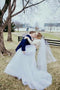 Long Sleeve Lace See Through Neckline Boho Wedding Dresses Tulle Bridal Gown UQ2019