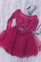 Two Piece Long Sleeves Tulle Short Homecoming Dress with Lace Beads, Short Prom Dress UQ1694