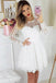 A-Line Round Neck Long Sleeves White Lace Short Homecoming Party Dress, Short Dress UQ1906