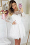 A-Line Round Neck Long Sleeves White Lace Short Homecoming Party Dress, Short Dress UQ1906