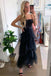 New A-line Layered Tulle Black Prom Dress, Sheer Corset Long Evening Dress CHP0088