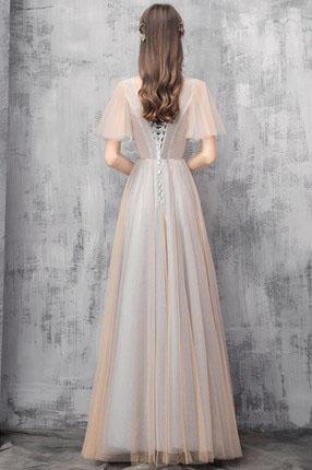 Elegant Off Shoulder Floor Length Tulle Prom Dress, Bridesmaid Dresses UQ2312