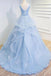 Puffy V Neck Sleeveless Tulle Prom Dress with Appliques, Long Quinceanera Dress UQ2518