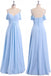 Light Sky Blue Off Shoulder Spaghetti Strap Chiffon Dresses, Floor Length Formal Dress N2057