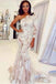 One Shoulder Long Sleeve Tulle Lace Mermaid Wedding Dresses with Sweep Train N1780