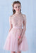 Pink Off the Shoulder Tulle Short Prom Dress with Beading, A Line Homecoming Dress N1946