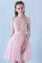 Pink Off the Shoulder Tulle Short Prom Dress with Beading, A Line Homecoming Dress UQ1946