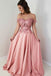 Pink Sheer Neck Long Prom Dress with Lace Appliques, Charming Party Dress with Beads N1682