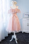 A Line Pink Tulle Lace Homecoming Dress, Cute Short Prom Gown with Pearls UQ2190