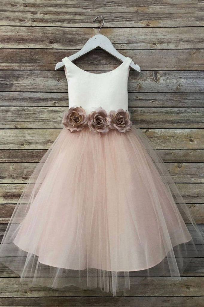 Blush Pink Scoop Sleeveless Tulle Flower Girl Dress with Flowers UQF00 cherishgirls Blush Pink Scoop Sleeveless Tulle Flower Girl Dress with Flowers UQF00 cherishgirls