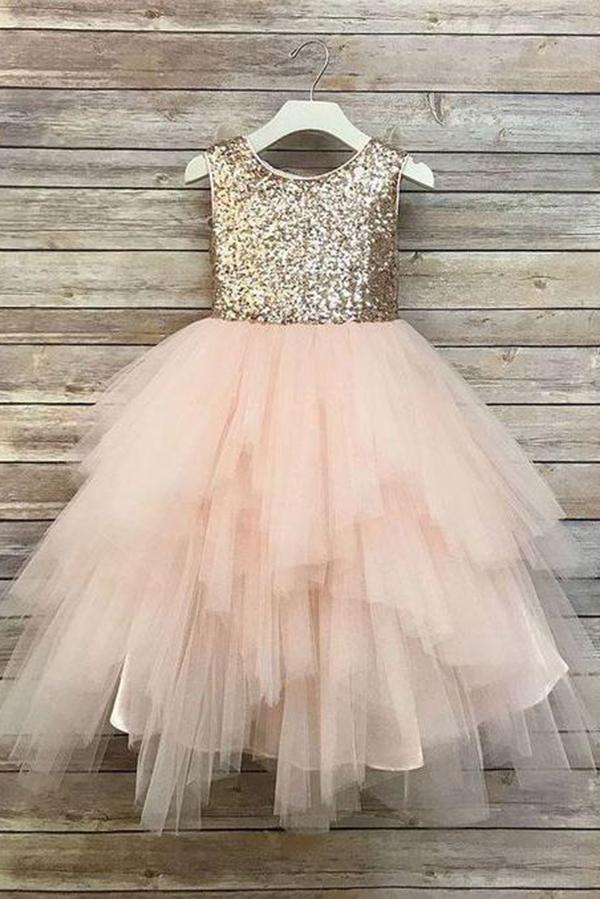 cute sparkly dresses Princess A Line Sequin Round Neck Cute Tulle Baby Flower Girl Dress, S – cherishgirls