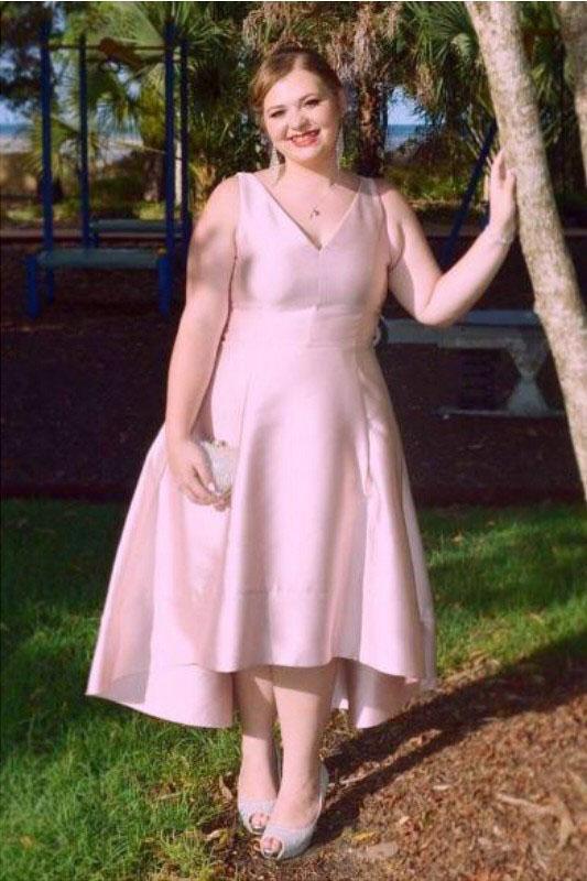Princess V-neck Sleeveless Ruched Asymmetrical Satin Plus Size Dresses cherishgirls Princess V-neck Sleeveless Ruched Asymmetrical Satin Plus Size Dresses cherishgirls
