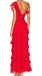 Red Lace Tiered Long Prom Gown With Layers, Evening Dress CHP0223