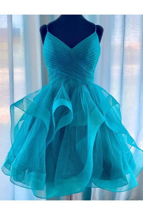 Red Spaghetti Strap Ruffled Short Homecoming Dress, Short Prom Dress with Pleats UQ2112