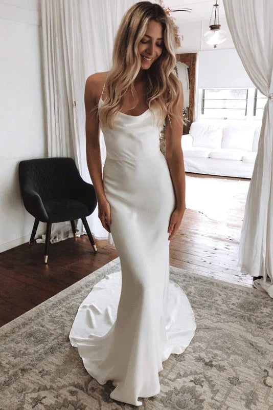 Elegant Mermaid Spaghetti Straps Beach Wedding Dresses, Bridal Gown CHW0123