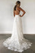 Ivory Spaghetti Strap Lace Open Back Side Split Long Beach Wedding Dresses chw0031