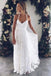 Ivory Spaghetti Strap Lace Open Back Side Split Long Beach Wedding Dresses chw0031
