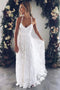 Ivory Spaghetti Strap Lace Open Back Side Split Long Beach Wedding Dresses chw0031