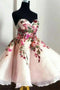 A Line Sweetheart Tulle Homecoming Dress with Flowers, Cute Puffy Mini Prom Gown UQ2209