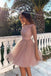 Pink Long Sleeve Sequin Short Homecoming Dresses Backless Prom Formal Dress N1954