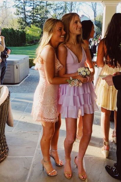 Charming Pink Chiffon Spaghetti Straps Mini Party Dress, Hoco Dress chh0138
