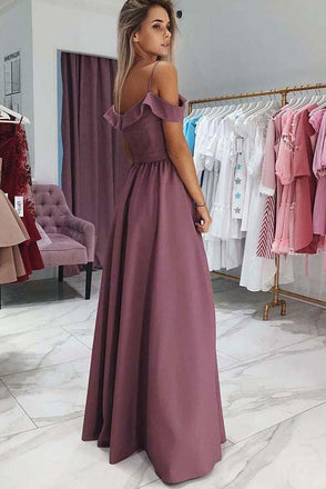 Spaghetti Straps Long Bridesmaid Dress with Slit, Off the Shoulder Prom Dress chb0027