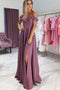 Spaghetti Straps Long Bridesmaid Dress with Slit, Off the Shoulder Prom Dress chb0027