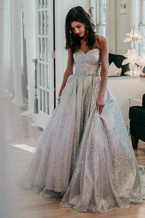 silver dresses cheap A-line Silver Grey Spaghetti Straps Long Evening Prom Dresses, Cheap Custom Prom Dresses, MR7886