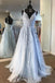 A Line V Neck Straps Lace Appliques Long Prom Dress, Cheap Tulle Formal Dresses N2575