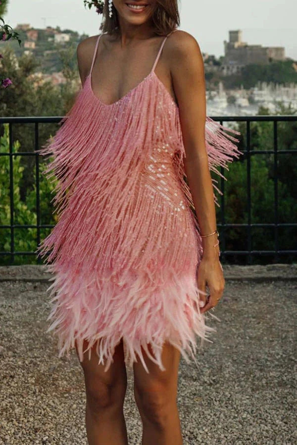 Charming Tassel Feather Homecoming Dresses, Mini Party Club Dresses chh0147