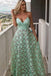 Tiffany Blue Spaghetti Straps V Neck Long Formal Dress, Sexy V Neck Long Prom Dress UQ1687