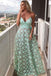 Tiffany Blue Spaghetti Straps V Neck Long Formal Dress, Sexy V Neck Long Prom Dress N1687