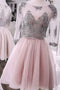 Two Pieces Short Prom Dress Cute Lace Homecoming Dress Tulle Cocktail Dresses UQ1846