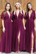Simple Deep V Neck Short Sleeve Side Slit Long Bridesmaid Dresses with Pleats UQ2072