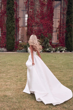 Aesthetic A Line Satin Wedding Dress With Slit, Simple Sweetheart Bridal Gown CHW0129