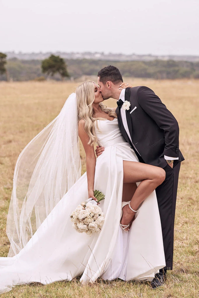 Aesthetic A Line Satin Wedding Dress With Slit, Simple Sweetheart Bridal Gown CHW0129