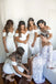 White Off Shoulder Bridesmaid Dresses Simple Tea-Length Wedding Party Dresses chb0009