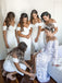 White Off Shoulder Bridesmaid Dresses Simple Tea-Length Wedding Party Dresses chb0009