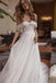 A-line Off Shoulder Beach Wedding Dress with Lace, Boho Wedding Dresses with Belt UQ2077