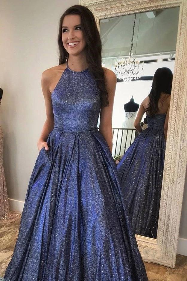 Newest Halter Long Prom Dresses Cute Sequins Party Gowns chp0028