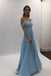 Flowy A-line Light Blue Chiffon Long Prom Dresses Simple Party Dresses with Pleats UQ2032