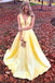 Simple A-line V-neck Satin Long Cheap Red Puffy Prom Dresses with Pocket UQ2034