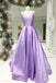 Simple A-line V-neck Satin Long Cheap Red Puffy Prom Dresses with Pocket UQ2034
